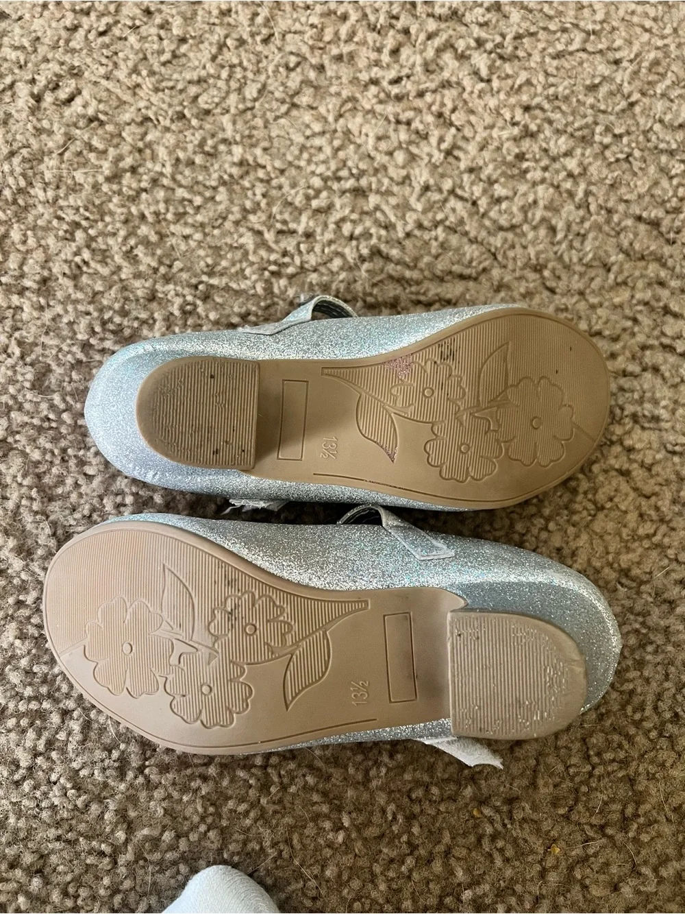 Girls Silver Glitter Mary Jane Shoes with Rhinestone Strap